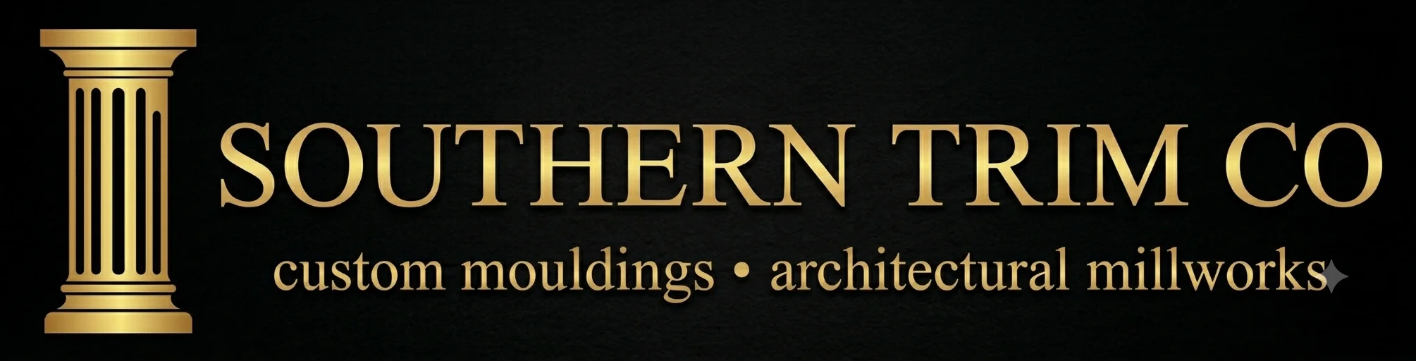 Southern Trim Co logo with gold column and custom mouldings text on black