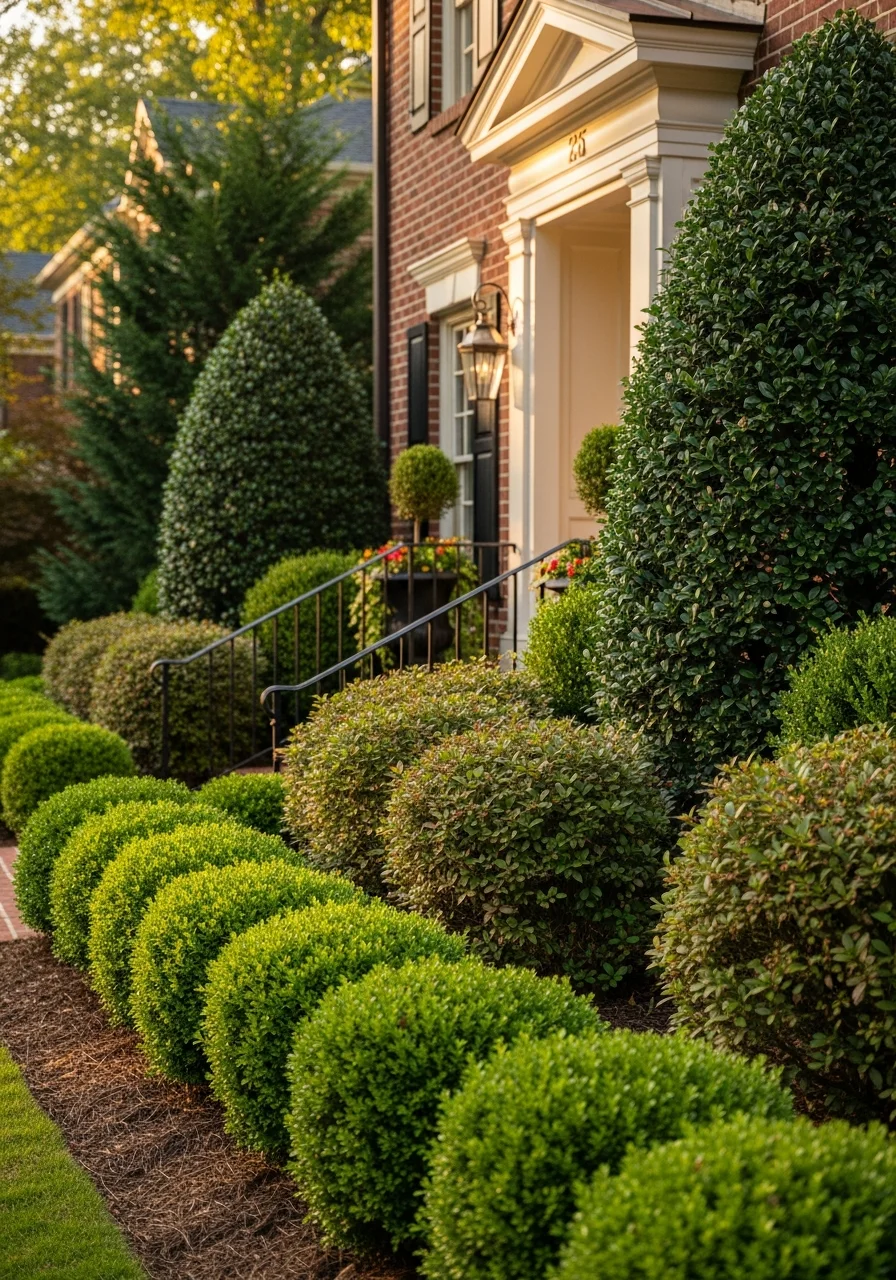 Close-up of Atlanta home exterior with mature landscaping and well-maintained property entrance.